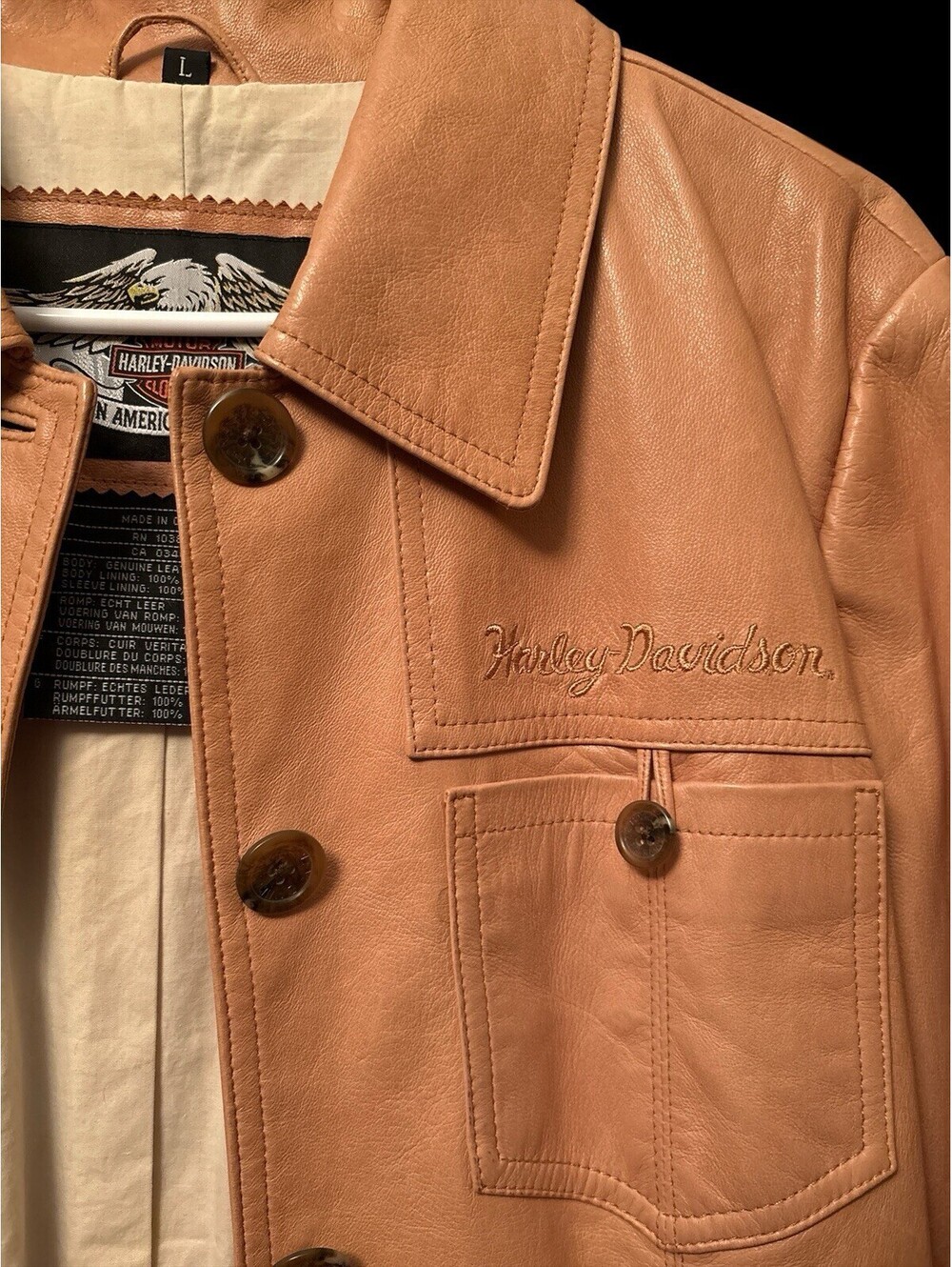 Harley Davidson ButterSoft Beige Tan Lightweight leather tie jacket Womens large